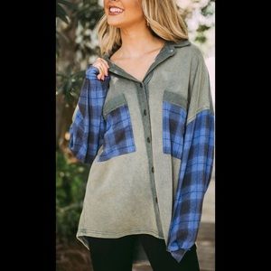 Plaid accented shacket